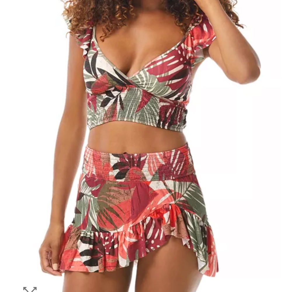 Carmen Marc Valvo Merlot Bikini Top and Swim Skirt